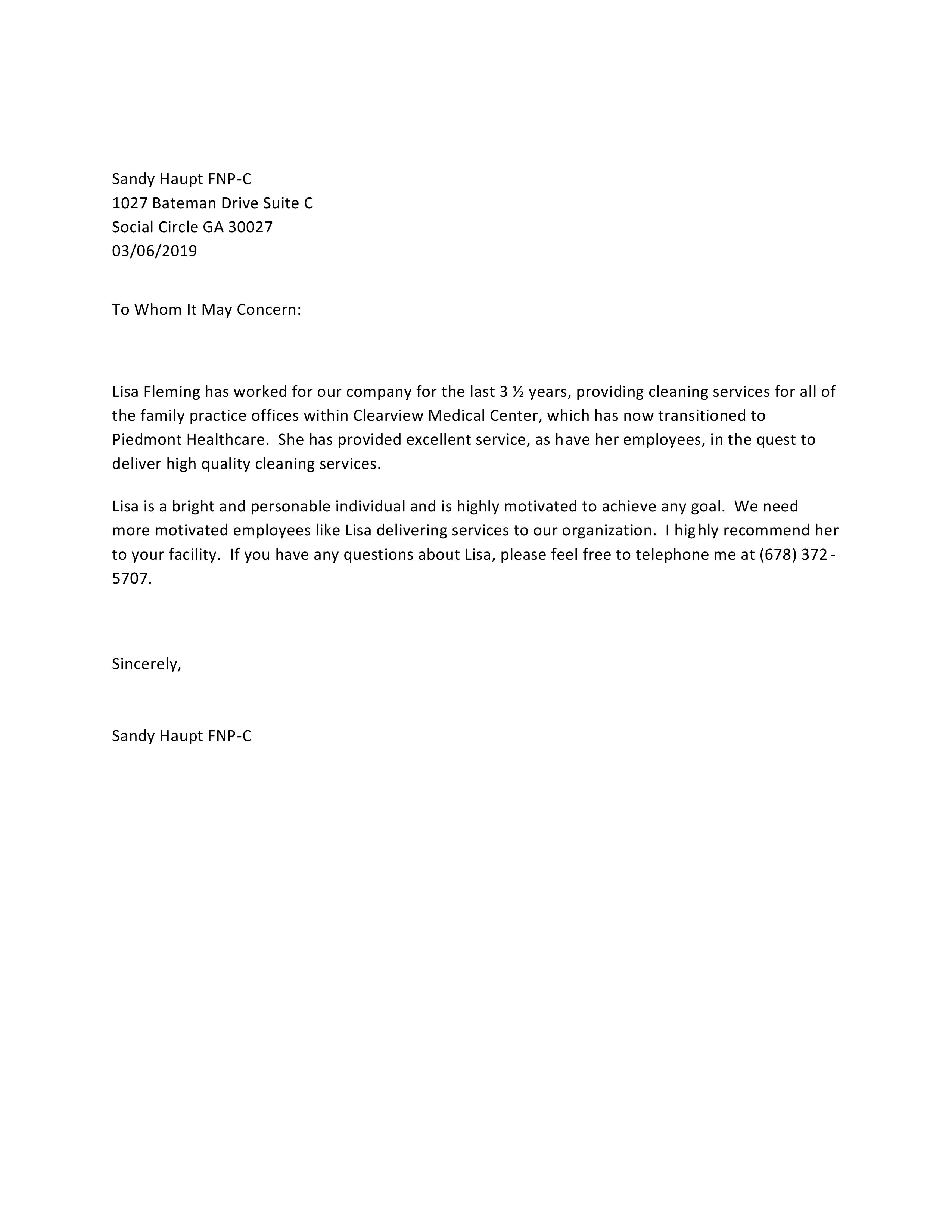 Letter of Recommendation from Clearview Family Practice